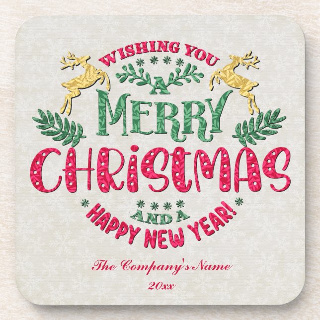 Wishing You a Merry Christmas & a Happy New Year Beverage Coaster (Front)
