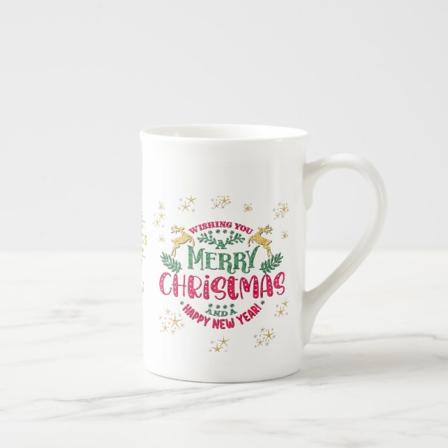 Wishing You a Merry Christmas & a Happy New Year Bone China Mug (Right)