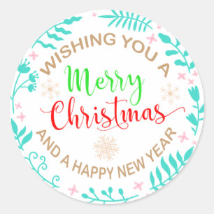 wishing you a merry christmas and a happy new year classic round sticker