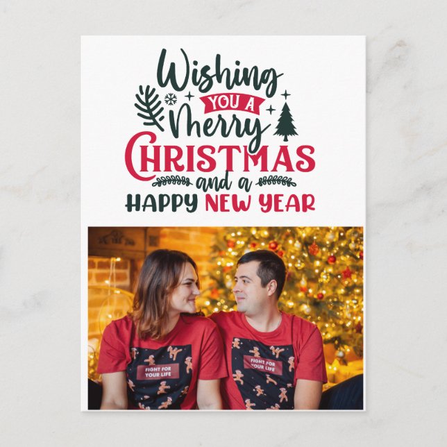 Wishing You A Merry Christmas And Happy New Year Holiday Postcard (Front)