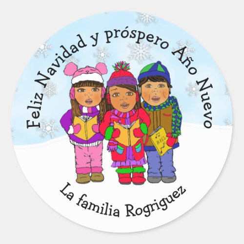 Wishing you a Merry Christmas Carolers Personalize Classic Round Sticker