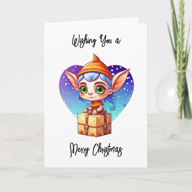 Wishing You a Merry Christmas | Cute Elf Card (Front)
