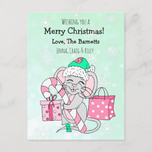 Wishing you a Merry Christmas Cute Mouse Holiday Postcard
