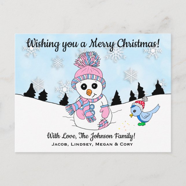 Wishing you a Merry Christmas Cute Snowman Postcard (Front)