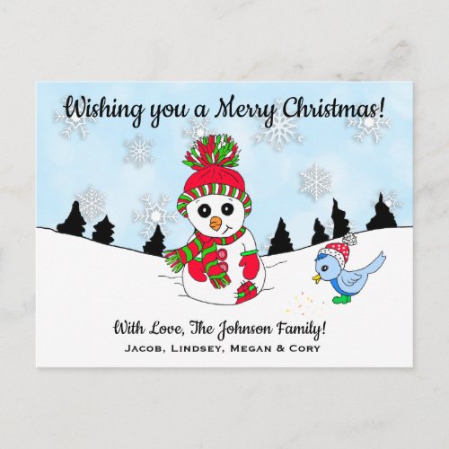 Wishing you a Merry Christmas Cute Snowman Postcard