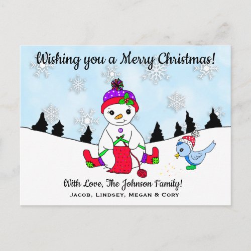 Wishing you a Merry Christmas Knitting Snowman Postcard