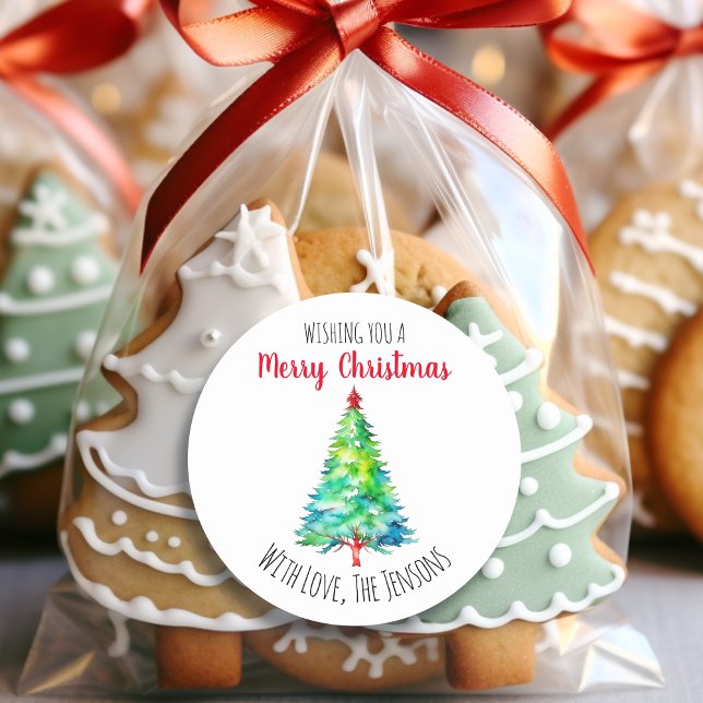 Wishing You a Merry Christmas Personalized Classic Round Sticker (Creator Uploaded)