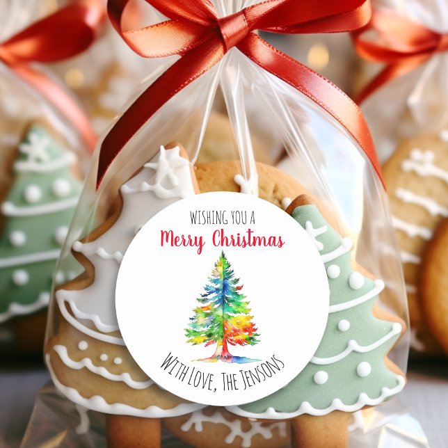 Wishing You a Merry Christmas Personalized Classic Round Sticker (Creator Uploaded)