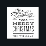 Wishing You a Merry Christmas Personalized Stamp<br><div class="desc">Featuring evergreen sprigs,  berries,  and eclectic modern typography,  this modern Christmas stamp is a trendy way to send your holiday greetings.</div>