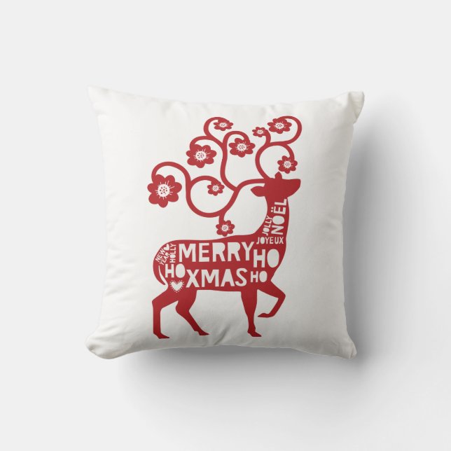 Wishing you a Merry Christmas Reindeer Throw Pillow (Front)