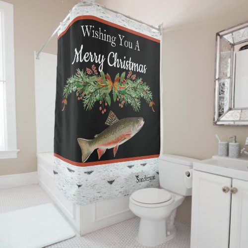 Wishing You a Merry Christmas Trout  Shower Curtain