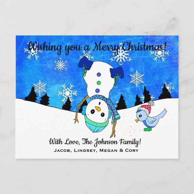 Wishing you a Merry Christmas Upside Down Snowman Postcard (Front)