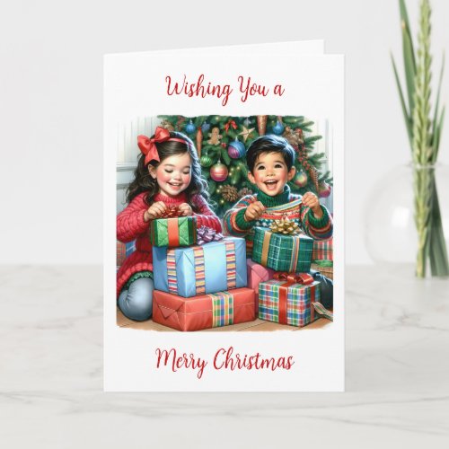 Wishing you a Merry Christmas  Vintage Kids Card