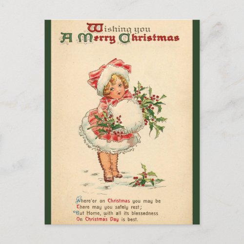 Wishing You A Merry Christmas _ Vintage Poem Holiday Postcard