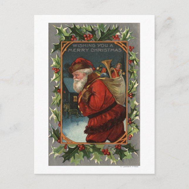 Wishing You a Merry ChristmasSanta Marching Holiday Postcard (Front)