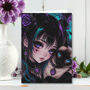 Wishing You a Paw-some Birthday Anime Girl & Cat Card
