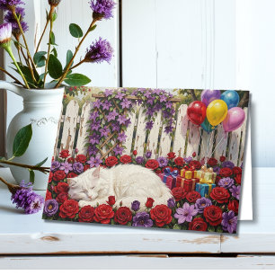 Wishing You a Paw-some Birthday   Cat & Floral Card