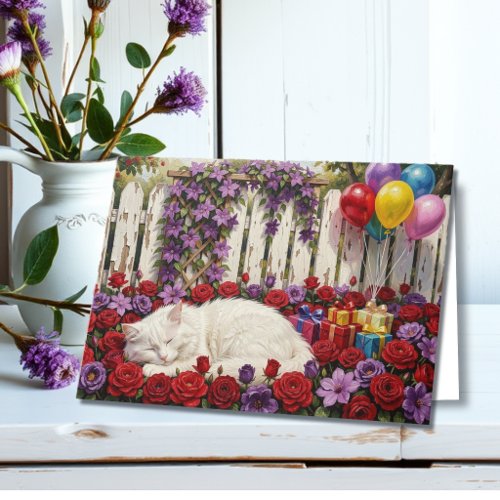 Wishing You a Paw-some Birthday | Cat & Floral Card