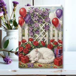 Wishing You a Paw-some Birthday   Cat & Floral Card