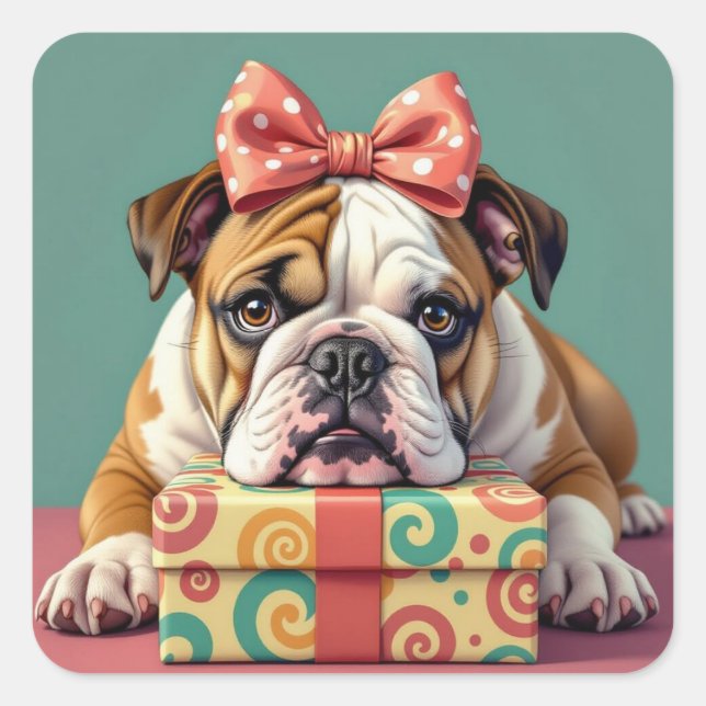 Wishing You a Paw-some Birthday | Funny Bulldog Square Sticker (Front)