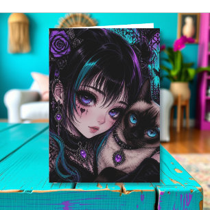 Wishing You a Paw-some Day Anime Girl & Cat Card