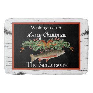 Wishing You a Reely Fly Fishmas, Fish Christmas Bath Mat