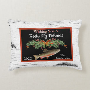 Wishing You a Reely Fly Fishmas, Trout Christmas Accent Pillow