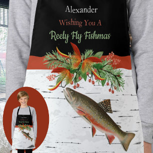 Wishing You a Reely Fly Fishmas, Trout Christmas Apron