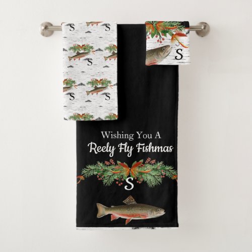 Wishing You a Reely Fly Fishmas Trout Christmas  Bath Towel Set