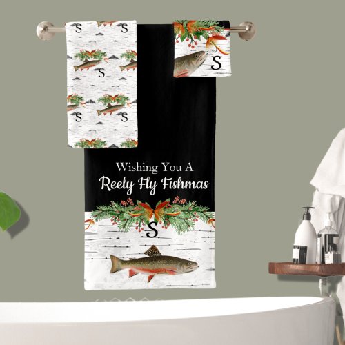 Wishing You a Reely Fly Fishmas Trout Christmas Bath Towel Set