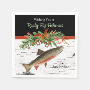 Wishing You a Reely Fly Fishmas, Trout Christmas  Napkins