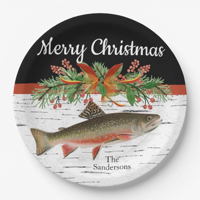 Wishing You a Reely Fly Fishmas, Trout Christmas   Paper Plates (Front)