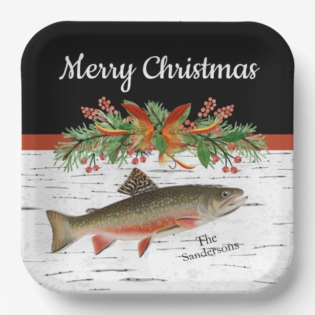 Wishing You a Reely Fly Fishmas, Trout Christmas   Paper Plates (Front)