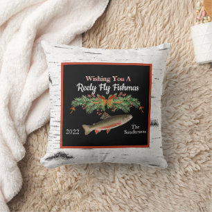 Wishing You a Reely Fly Fishmas, Trout Christmas Throw Pillow