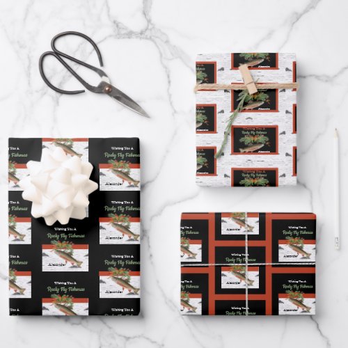 Wishing You a Reely Fly Fishmas Trout Christmas Wrapping Paper Sheets