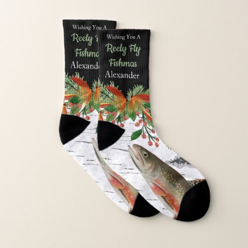 Wishing You a Reely Fly Fishmas Trout Small Xmas Socks