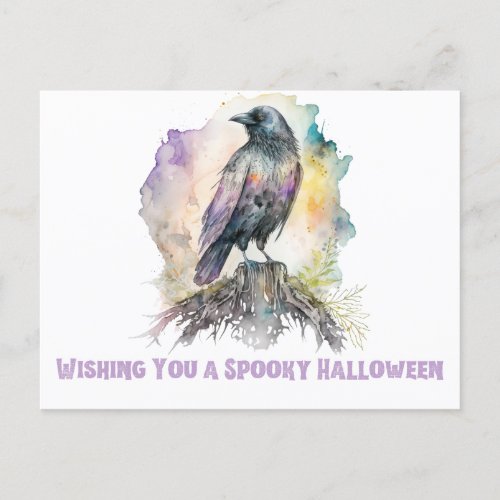 Wishing You a Spooky Halloween Raven Halloween Holiday Postcard