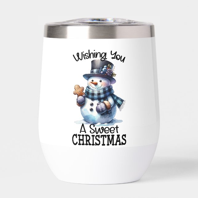 Wishing you a sweet Christmas cute snowman  Thermal Wine Tumbler (Front)