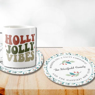 Wishing You a Tasty Christmas Holly Round Paper Coaster