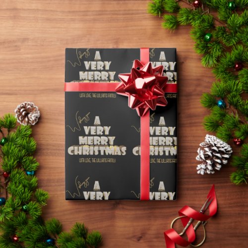 Wishing you A Very Merry Christmas Black Wrapping Paper