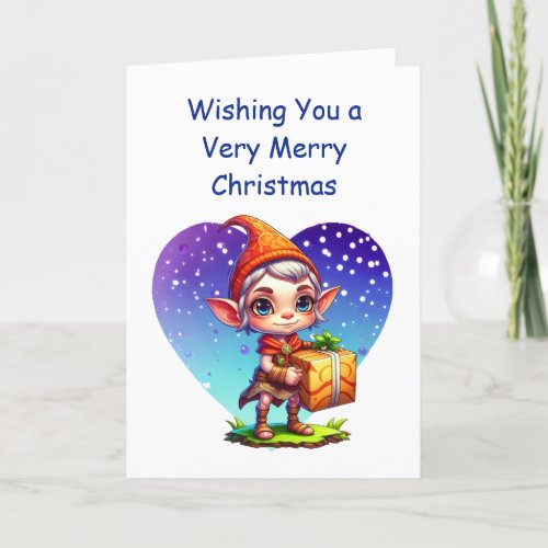 Wishing You a Very Merry Christmas  Cute Elf Card