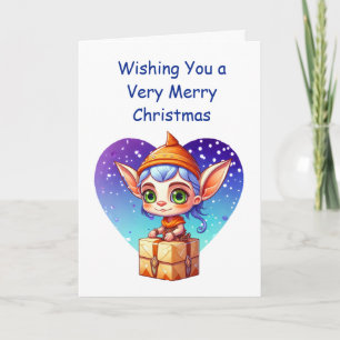 Wishing You a Very Merry Christmas Cute Elf Card