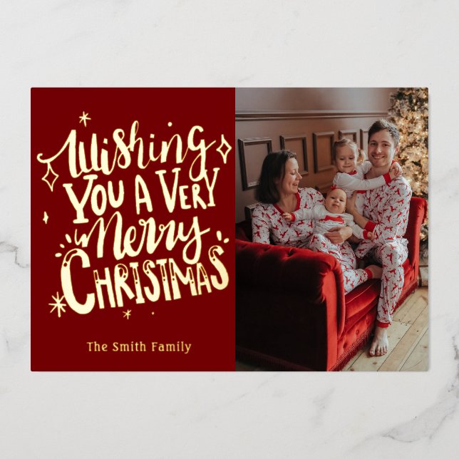 Wishing you a Very Merry Christmas Foil Holiday Card (Front)