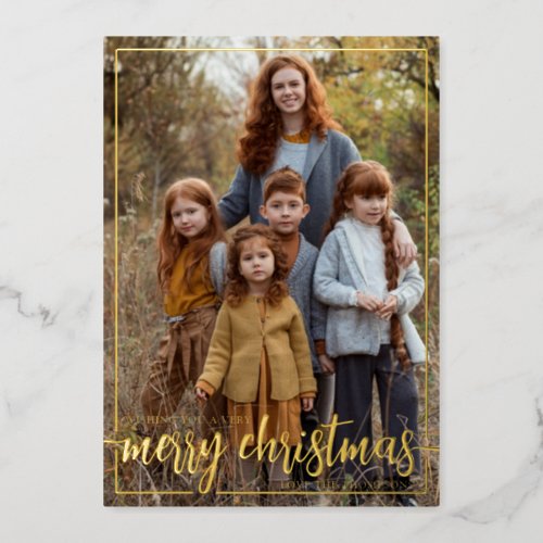 Wishing you a very Merry Christmas Vertical Photo Foil Holiday Card
