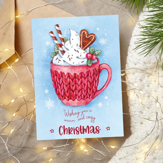 Wishing you a Warm and Cozy Christmas Holiday Card (Warm and Cozy Christmas, Knitted Cup with Cream)