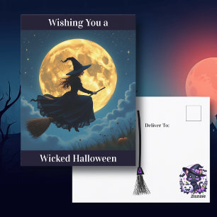 Wishing You a Wicked Halloween Witch Postcard