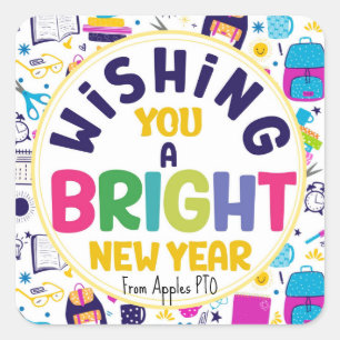 wishing you bright new year square sticker