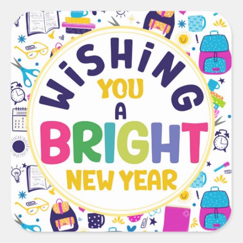 wishing you bright new year square sticker