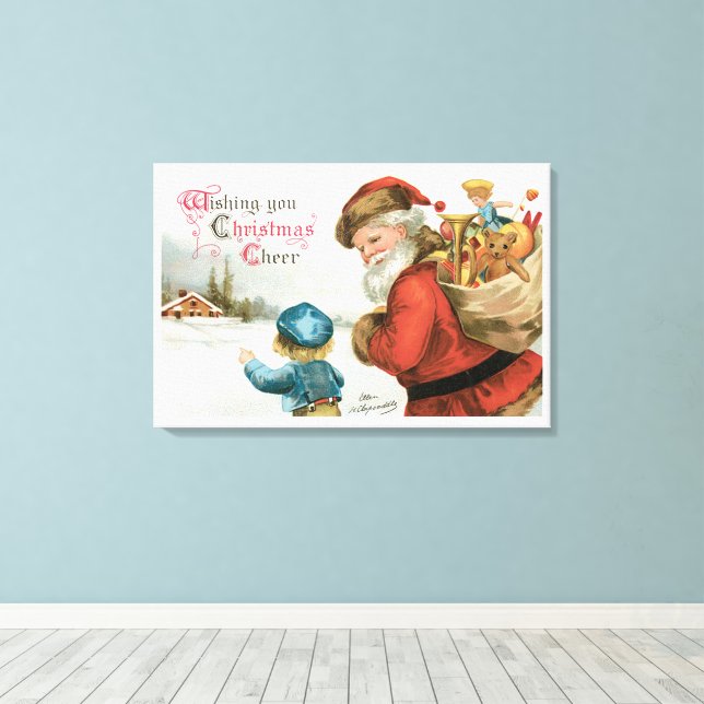 Wishing You Christmas Cheer by Ellen Clapsaddle Canvas Print (Insitu(Wood Floor))