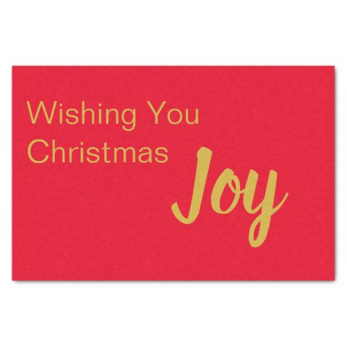 Wishing You Christmas Joy Bright Red Gold Text Tissue Paper